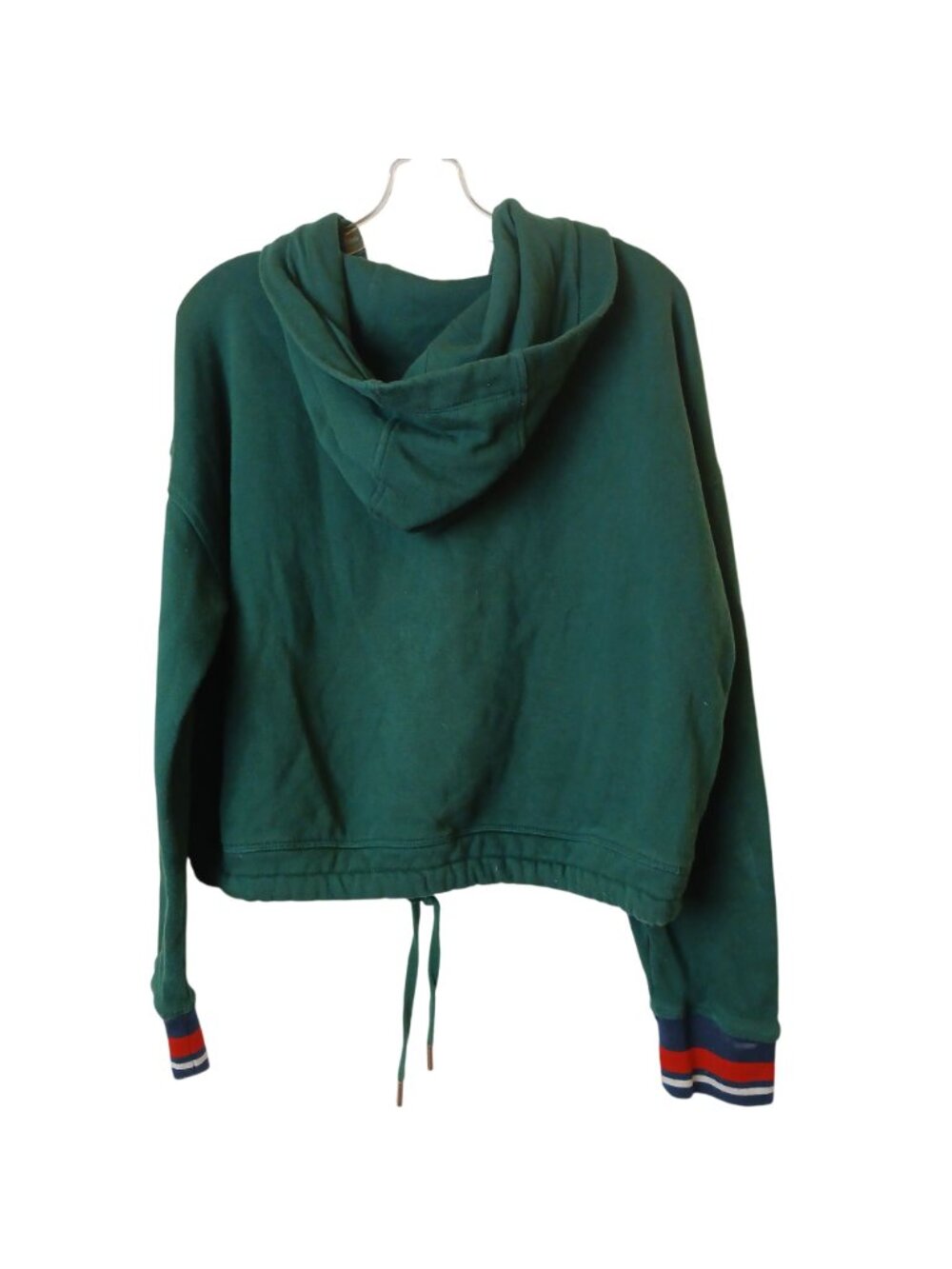 Tommy Hilfiger Sport Womens M Green Hoodie Cropped Drawstring Hem Spellout #Z-3 - Picture 3 of 8